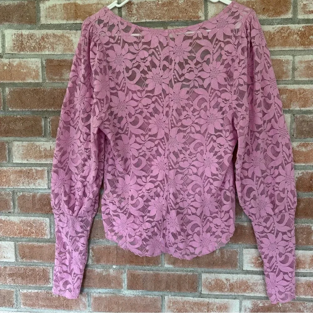 Intimately Free People Long Distance Floral Lace Shirt Women’s Large Pink Angel